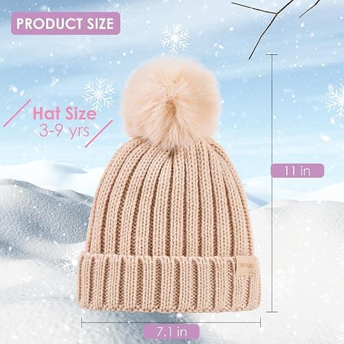 Children's Winter Warm Pompom Hat Fleece Lined Knit Beanie for Kids Aged 3-9, Perfect for Boys and Girls thumbnail 2