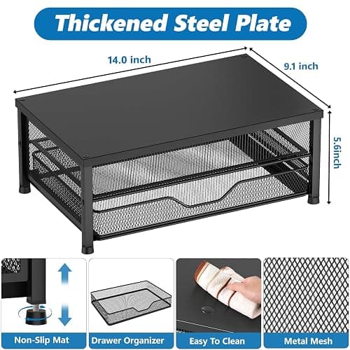 OPNICE Computer Monitor Stand Riser, Desk Organizer with Drawer, Laptop Stand, Office Desk Accessories & Workspace Desktop Organizers Storage for Office Supplies(Black) thumbnail 2