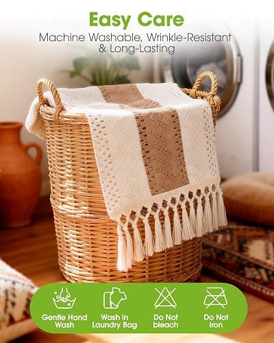 Pureegg Farmhouse Boho Table Runner - 72 Inches, Linen-Textured Woven Tassel Design for Dining Table Decor, Kitchen, Coffee Table & Living Room, 12 x 72 Inch, Brown thumbnail 4