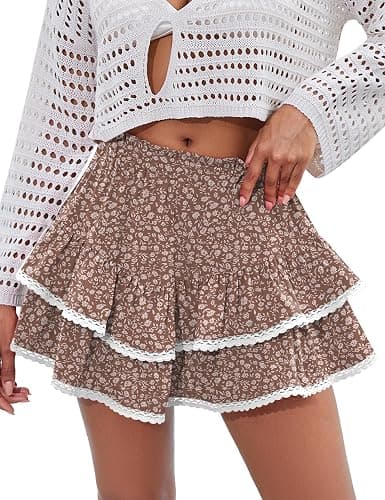 LOMON Flowy Skorts for Women Ruffle Tiered Skorts Casual High Waist Mini Skirts Tennis Golf Crochet Shorts thumbnail 4