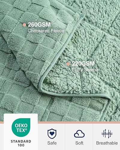 Kivik Weighted Blanket for Adult, 20 lbs Checkered Throw Blankets, Soft Dual Sided Heavy Fleece Checkerboard Blanket for Couch Sofa Bed, Queen Size 60 x 80 Inches, Sage Green thumbnail 3