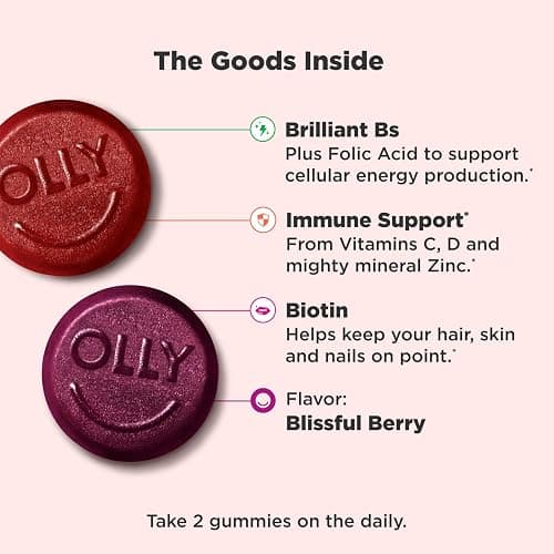 OLLY Women's Daily Multivitamin Gummy, Vitamins A, D, C, E, Biotin, Folic Acid, Adult Chewable Vitamin, Berry Flavor, 65 Day Supply - 130 Count thumbnail 3