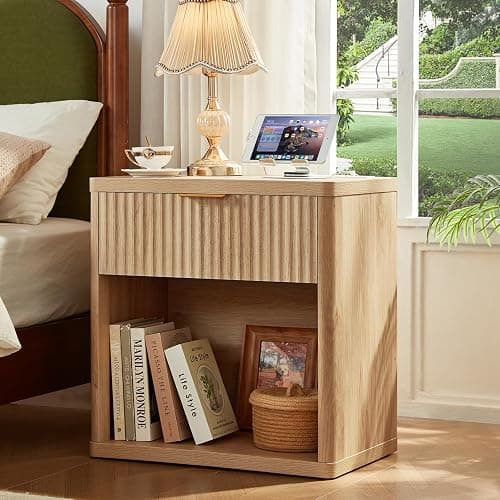 LEYAOYAO 48" Wide Fluted Dresser and 1 Drawers 23" Nightstand Set of 2, Wooden Dresser & Night Stand with Charging Station, 3 Piece Bedroom Furniture Set, Chest of Drawer for Living Room,Natural Wood thumbnail 7