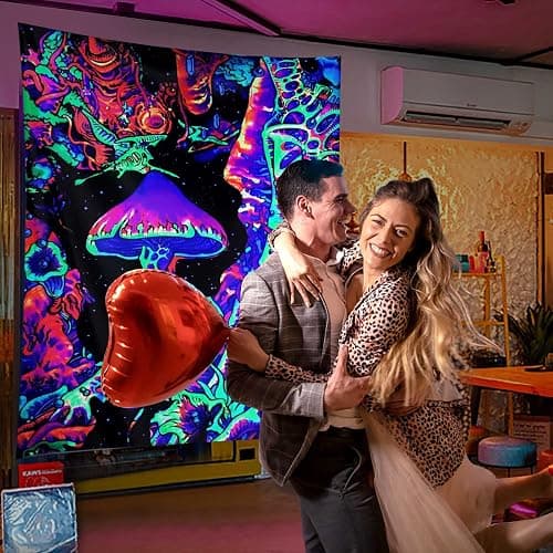 ADDWel Blacklight Mushroom Tapestry, Upright Tapestry Glow In The Dark, UV Reactive Black Light Tapestries Posters Wall Hanging for Bedroom Dorm Living Room Backdrop Decor (mushroom, 30" x 40") thumbnail 4