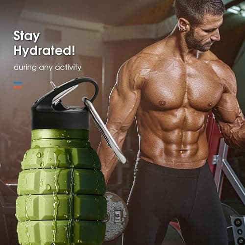 YARO Collapsible Water Bottles, 20oz Water Bottle with 2 Lids and Carabiner, Green Travel Water Bottle, Silicone Water Bottle BPA-Free, Slim Foldable Hiking Bottle thumbnail 8