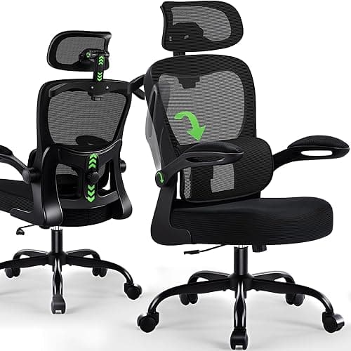 AreShark Office Chair Ergonomic Desk Chairs with Adjustable Lumbar Support& Headrest Hanger, High Back Breathable Mesh Chair with Wheels, Rolling Swivel Comfy Task Computer Chair for Home Work Gaming - Image 1