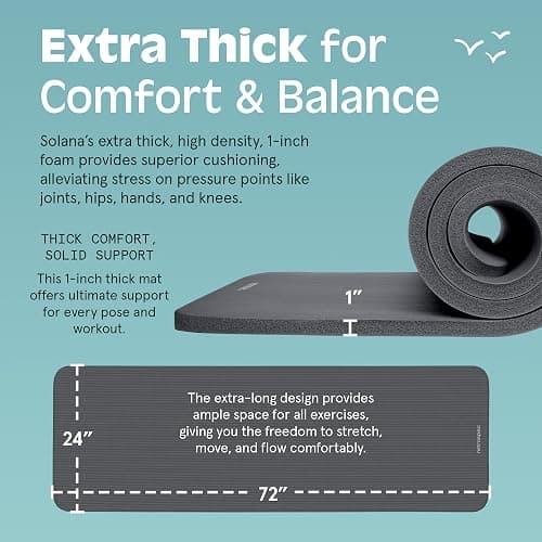 Retrospec Solana Yoga Mat 1" Thick w/Nylon Strap for Men & Women - Non Slip Exercise Mat for Home Yoga, Pilates, Stretching, Floor & Fitness Workouts thumbnail 3