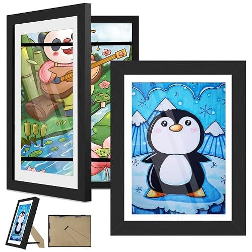 Kids Artwork Display Frame, 2 Pack A4 Kids Art Frames, Fillable Front Opening Picture Frames for Multiple Pictures(50-100), Mount for Hang or Stand Display Children's Drawings, Art Projects, Black - Image 1