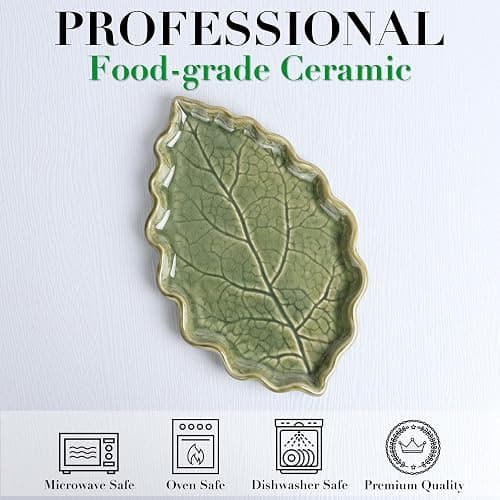 Ceramic Spoon Rest for Stove Top - Cute Green Leaf Shaped Spoon Rest/Spoon Holder for Kitchen Countertop - Cooking Kitchen Spoon Rest Utensil Rest Spatula Rest (Green) thumbnail 3
