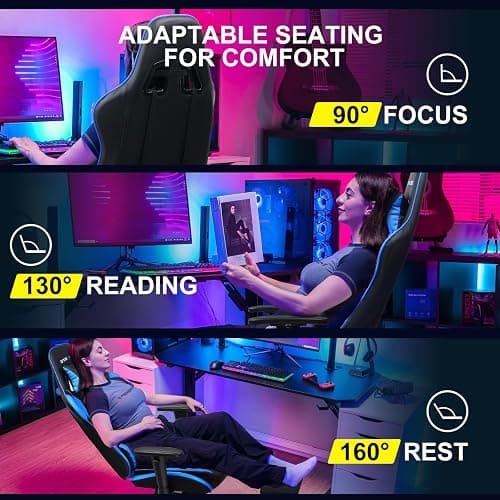 GTRACING Gaming Chair with Footrest, Ergonomic Computer Game Desk Chair, Reclining Game Chair Seat Height Adjustment, Swivel Rocker with Headrest and Lumbar (Blue) thumbnail 4