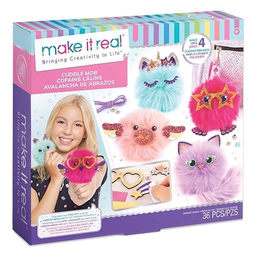 Make It Real DIY Cuddle Mob Kit - Create 4 Adorable Pom Pom Characters with 36 Pieces - All-in-One Arts & Crafts Set for Tweens & Girls - Fun, Skill-Building Craft for Kids Ages 8+ Creative Gift - Image 1