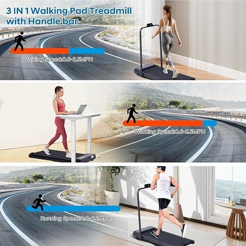 Treadmill with Handles, Folding Foldable Electric Treadmills for Home Small, 3.0HP Walking Pad Treadmills with Handle Bar, 3 in 1 Under Desk Treadmill with Remote Control, LED Display, 300LBS Capacity thumbnail 2