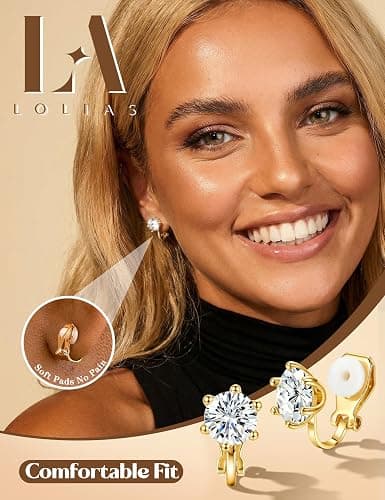 LOLIAS Clip On Earrings for Women 14K Gold Plated Clip Earrings Non Pierced Ears Clips CZ Pearl Knot Twist Chunky Hoop and Studs Earring Set Hypoallergenic Fake Earings Jewelry thumbnail 2