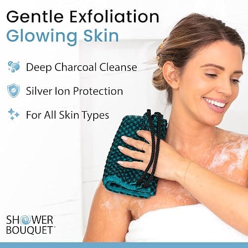 Japanese Exfoliating Washcloth for Back & Body - Charcoal & Silver Ion Exfoliating Towel - Two-Sided Gentle Exfoliation thumbnail 2