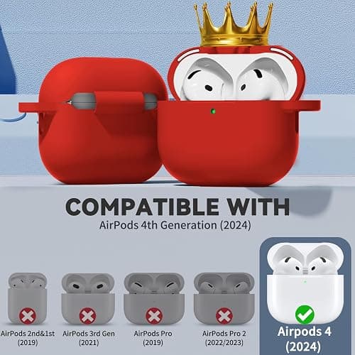 Ljusmicker for AirPods 4 Case 2024 with Magnetic Lid Lock,Soft Silicone Protective Cover for Apple AirPods 4th Generation Cases with Cleaner Kit,AirPod 4 Case Cover with Keychain for Women Men-Red thumbnail 2