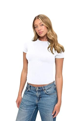 Natural Uniforms Womens Super Soft, Super Stretch Y2K Short Sleeve Baby Tee Crop Top - White - Small thumbnail 5