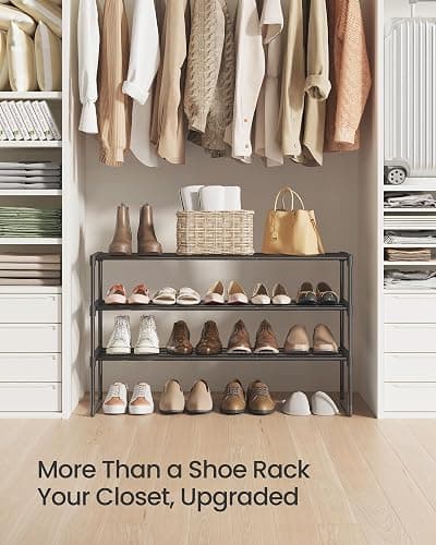 SONGMICS Shoe Rack, 3-Tier Shoe Organizer, Metal Storage Shelf | for Entryway, Upright or Upside Down, for 16-20 Pairs, Stackable, 11.8 x 36.2 x 21.7 Inches, Black ULSA303B02 thumbnail 8