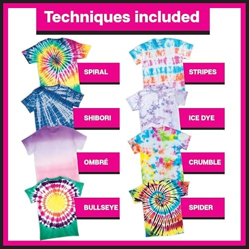 Tulip One-Step Tie Dye Kit, Large Group Activity, Gift, 14 Vibrant Colors, Permanent Fabric Dye, Easy Clean-up, 18 Prefilled Full-Size Bottles and Tools thumbnail 6