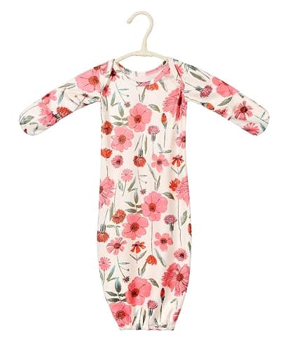 Terriboo Newborn Baby Long Sleeve Sleeper Gown with Mittens Knotted Gown Coming Home Outfit Nightgown with Hat Set 2 Packs thumbnail 8