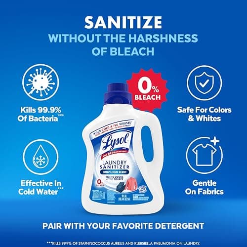 Lysol Laundry Sanitizer Additive, Bacteria-Causing Laundry Odor Eliminator, Detergent Additive, Crisp Linen, 90oz thumbnail 4