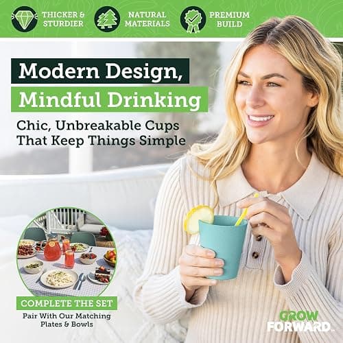 Grow Forward Premium Wheat Straw Cups - 13 & 20 oz Unbreakable BPA Free Hard Plastic Cups – Reusable Lightweight Plastic Drinking Glasses for Kitchen, Outdoor, Water, Camping, RV - Seascape thumbnail 5