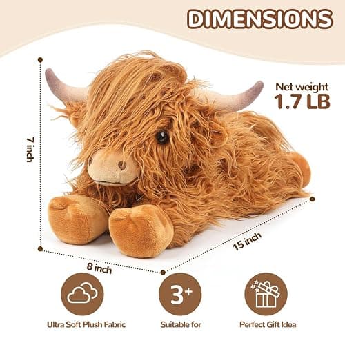 Highland Cow Stuffed Animals, Microwavable Stuffed Animals Heating Pad for Cramps, Pain Stress Relief, Heatable & Coolable Lavender Scented Cow Plush Toy for Anxiety, Women Kid Bedtime Highland Cattle - A-Highland Cow -1 thumbnail 3