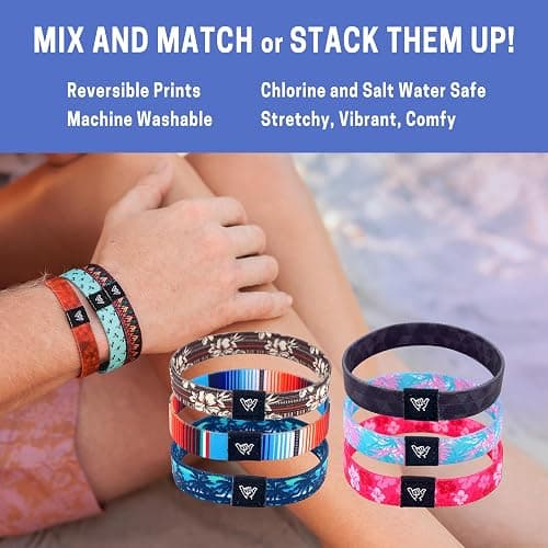 Hang Loose Bands - Coastal Bracelet for Men, Women & Teens - Comfy Tribal Print and Boho - Coastal Style Reversible Wristband thumbnail 4