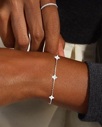 FUNEIA Dainty Silver Gold Bracelets for Women Trendy Non Tarnish 14K Gold Plated Waterproof Diamond Bracelets Cute Stackable Heart Butterfly Clover Cross Evil Eye Charm Bracelet Stack Jewelry Gifts thumbnail 2