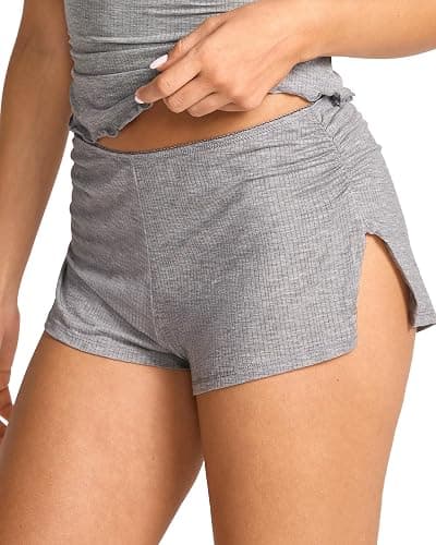 SOULVOR Natrelax Modal Ribbed Pajama Shorts | Semi Sheer Fabric, Side Slit, Summer, Lounge, Ruched Micro Pj Bottom, Comfort Soft Cute, Women's Sleepwear - Image 1