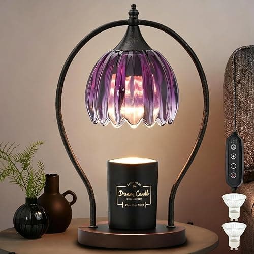 Candle Warmer Lamp, Dimmable Candle Warmer with Timer, Vintage Candles Wax Warmers for Jar Candles Birthday Gifts for Women, Mothers Day Gifts for Mom, Home Decor for Bedroom Living Room, Purple Black - Image 1