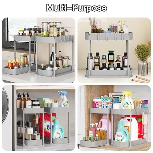 Ukeetap 2 Pack Multi-Purpose Pull-Out Storage Organizers, Under Sink Organizers and Storage for Bathroom & Kitchen, Under Cabinet Organizers and storage, 12.8 Inch, Grey - Gray - 12.8 Inch thumbnail 6