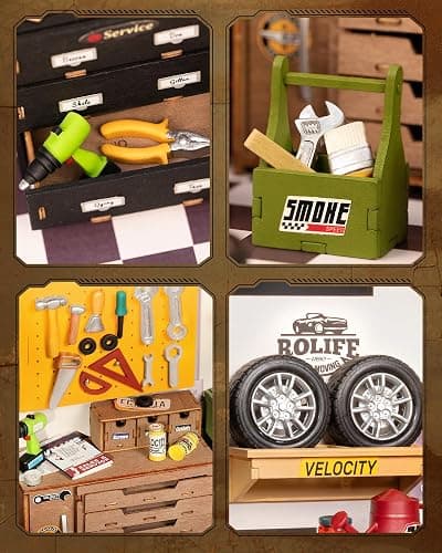 Rolife DIY Miniature House Kit Garage Workshop, Build 1/20 Mini House Building Kit with LED Craft Kits for Aduls Gifts for Him Her Kids thumbnail 8