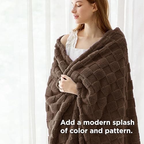 Bedsure GentleSoft Fall Throw Blanket for Couch Dark Brown - Checkered Fleece Blankets Gifts for Women Men Girls, Cute Soft Cozy Throw for Bedroom Home Decor Gifts, 50x60 Inches thumbnail 6