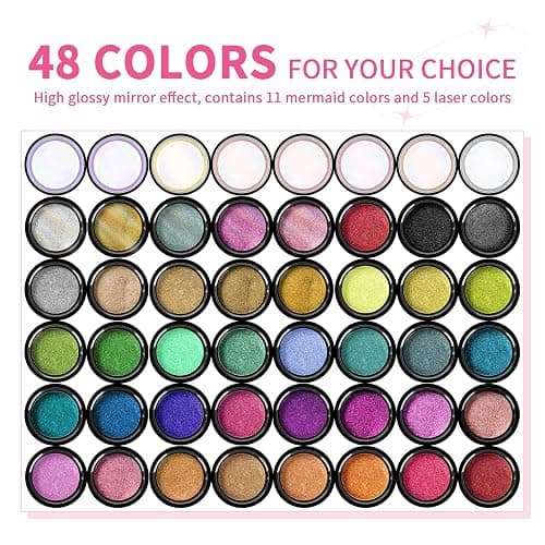 SAVILAND Chrome Nail Powder Set: 48 Colors Metallic Mirror Effect Chrome Nail Powder for Gel Polish Aurora Holographic Silver Gold Nail Chrome Powder for Gel Nails Art Decoration & French Manicure DIY thumbnail 3