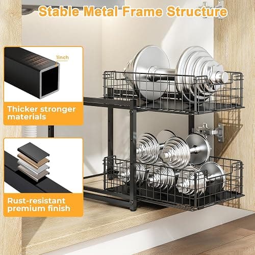 Under Sink Organizer, 2-Tier Pull Out Cabinet Organizer, Kitchen Bathroom Organizer and Storage, Spice Rack for Kitchen, Multi-use Sliding Drawers Shelves, Pack of 2 thumbnail 5