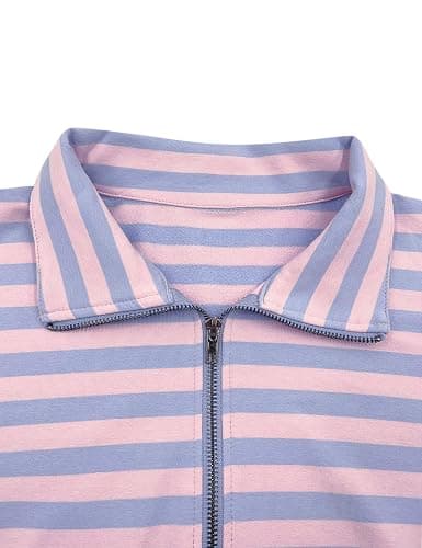 Floral Find Women's Long Sleeve Lapel Half Zip Up Sweatshirt Solid Stylish Loose Fit Casual Pullover Tops thumbnail 3