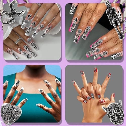 Y2K Nail Charms and Gems 3D Silver Star Butterfly Planet Cross Nail Charms for Acrylic Nails Design Kawaii Nails Jewels for Art (Black-70) thumbnail 7