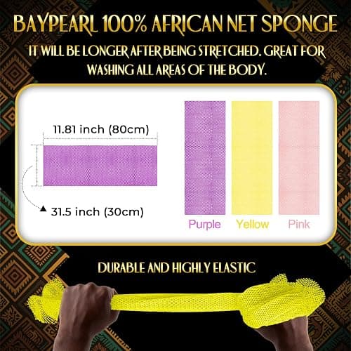 UJFQBH 3 Pack African Net Sponge, African Exfoliating Net Bath Sponge Long Net Bath Sponge Exfoliating Shower Body Scrubber Back Scrubber Skin Smoother,Great for Daily Use (Pink,Yellow,Purple) thumbnail 3