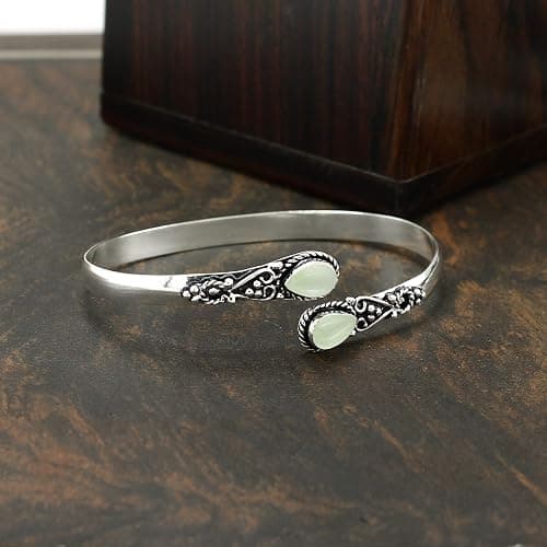 Pear Shape Natural Gemstones Bangle for Women - 925 Sterling Silver Plated Handmade Cuff Bracelet - Birthstone Adjustable Open Bangle Jewelry - Gift for Wedding Anniversaries Valentine's Day Christmas thumbnail 4