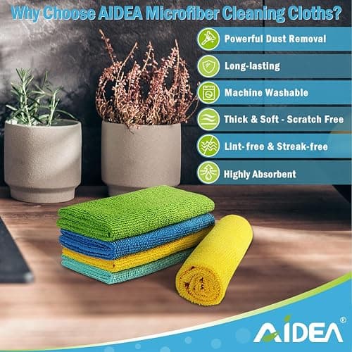AIDEA Microfiber Cleaning Cloth, 8PK, All Purpose Microfiber Towels, Absorbent Cleaning Rags Kitchen Towels, Lint Free Dusting Cloth for House, Kitchen, Car, Window, 12"×12" thumbnail 2