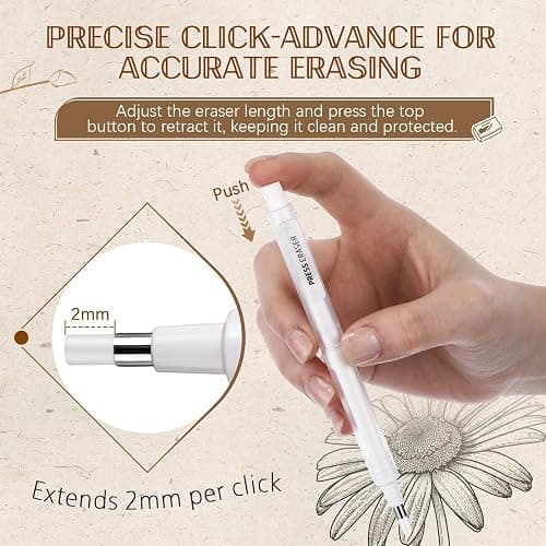 4 Pack Retractable Eraser Pen, 2.3mm Round & 2.5mm Rectangular Tips, Mechanical TPE Eraser Pen with 12 Refills, Pen-Style Erasers for Artists, Students & Professionals Drawing, Drafting, Art & Writing thumbnail 7