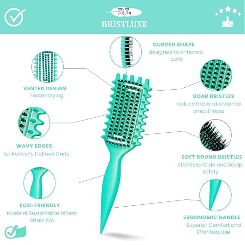 Curl Defining Brush for Curly Hair, Ultimate Vented Hair Brush with Boar Bristles, Unisex Styling and Detangling,Shaping and Defining Curls brush Reduce Pulling, Ideal for All Hair Types (Teal) thumbnail 3