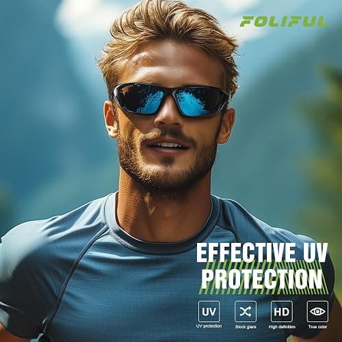 Foliful 3 Pack Polarized Sports Sunglasses for Men, Mens Sunglasses Wrap Around UV Protection for Cycling Fishing Driving thumbnail 3