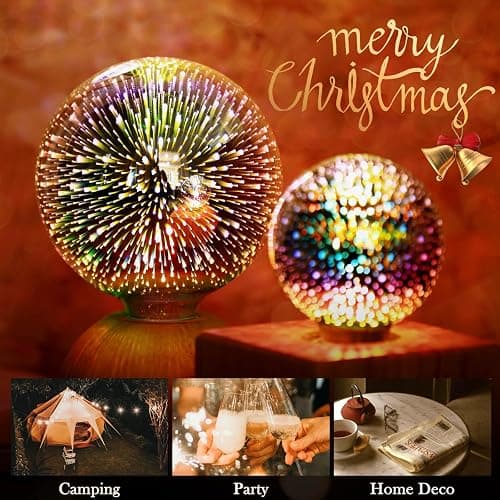 Want: Porseme 3D Fireworks Decorative Light Bulb, E26 Base, 7W, AC100-240V, Glass Bulbs with Soft Warm Light, Shiny Decor for Home, Bedroom, Party (Included 1 G125 Bulb) thumbnail 3