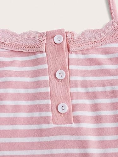 SOLY HUX Women's Striped Lace Trim Cami Crop Top Button Front Spaghetti Strap Y2k Tops thumbnail 3