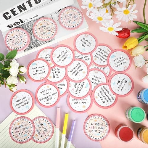 100 Morning Meeting Chips Questions Cards for Kids Boho Themed Classroom Must Haves Set for Teachers Supplies Conversation Starter Ideas for Students Response Cards Back to School thumbnail 2