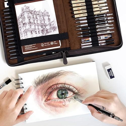 Nicpro 58PCS Art Drawing Supplies Kit, Leather Case, Art Supplies for Adult | Sketching Kit with 12 Micron Pen, 6 Art Mechanical Pencil Set 0.3-2mm, 100 Sheets Sketch Book, Best Gift for Artist Teen thumbnail 6