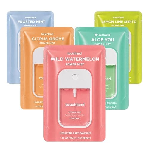 Touchland Fresh 5 Hydrating Hand Sanitizer Spray Set Travel Size | TSA ready Power Mist with skincare benefits. Frosted Mist, Citrus Grove, Lemon Lime, Aloe You and Wild Watermelon. - Image 1