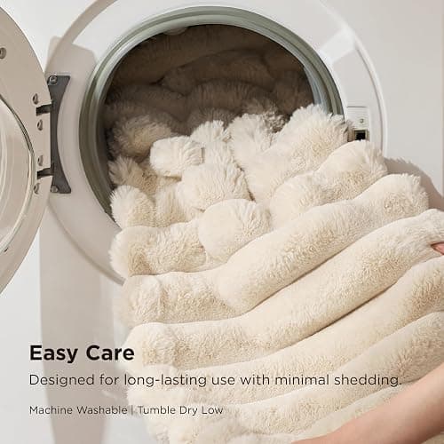 Bedsure Faux Fur Throw Blanket - GentleSoft & Fluffy, Fuzzy Luxury Christmas Blanket for Couch, Sofa and Bed, 750GSM Thick and Warm for Winter, Striped Decorative Gift for Women, Beige, 50x70 Inches thumbnail 8