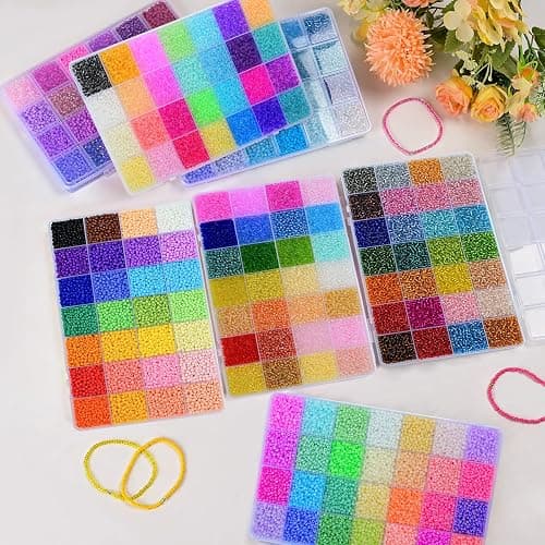 Vtssvow 3mm Glass Seed Beads for Bracelets Making, 28 Colors 11000pcs Friendship Bracelet Making Kit, Small Glass Beads for Jewelry Making (Mix 28 Color, Transparent) thumbnail 6